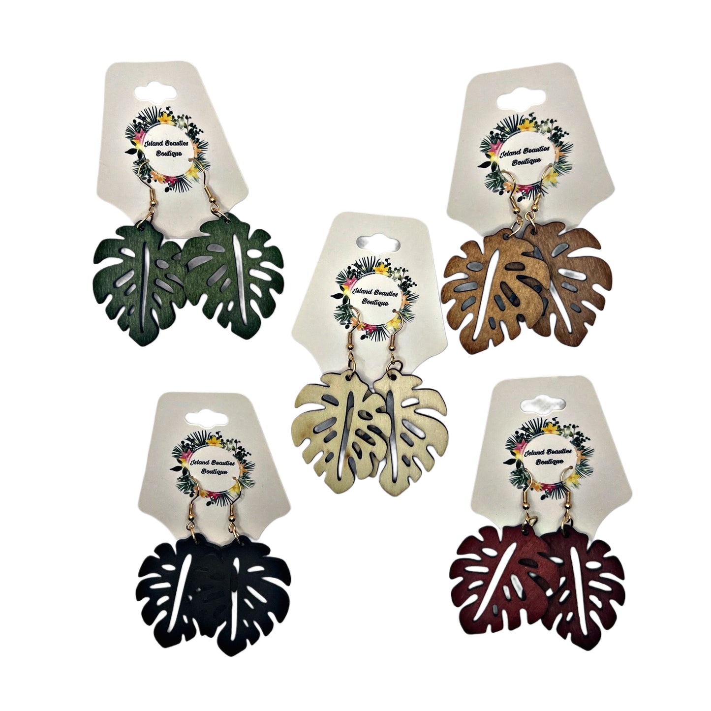 Wooden Monstera Earrings