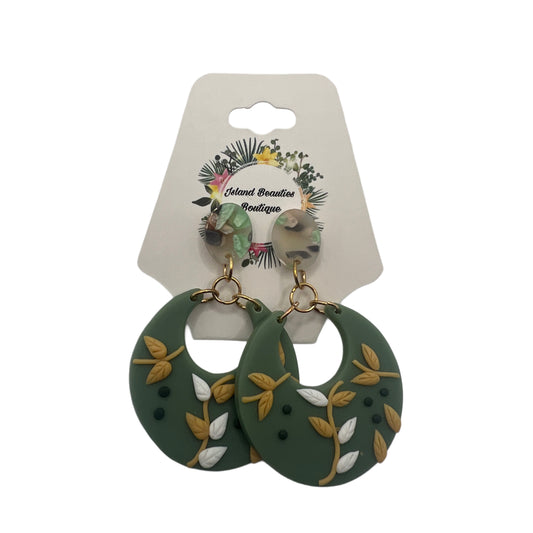 Green Floral Moon Earrings