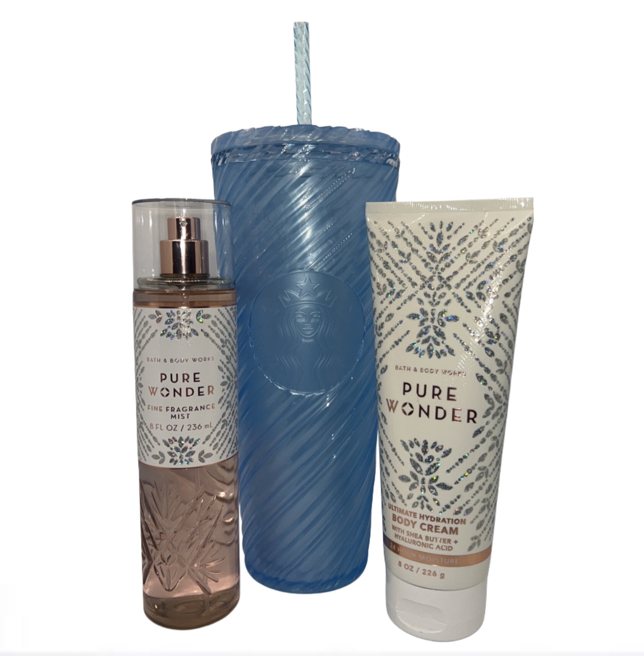 Starbucks Swirl Clear Blue Tumbler w/ Free B & B Set