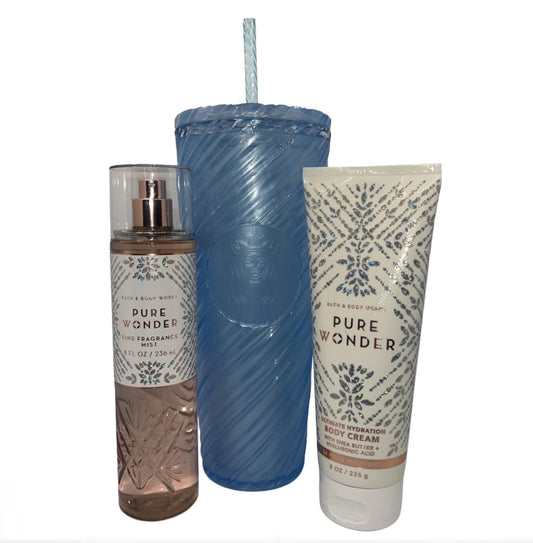 Starbucks Swirl Clear Blue Tumbler w/ Free B & B Set