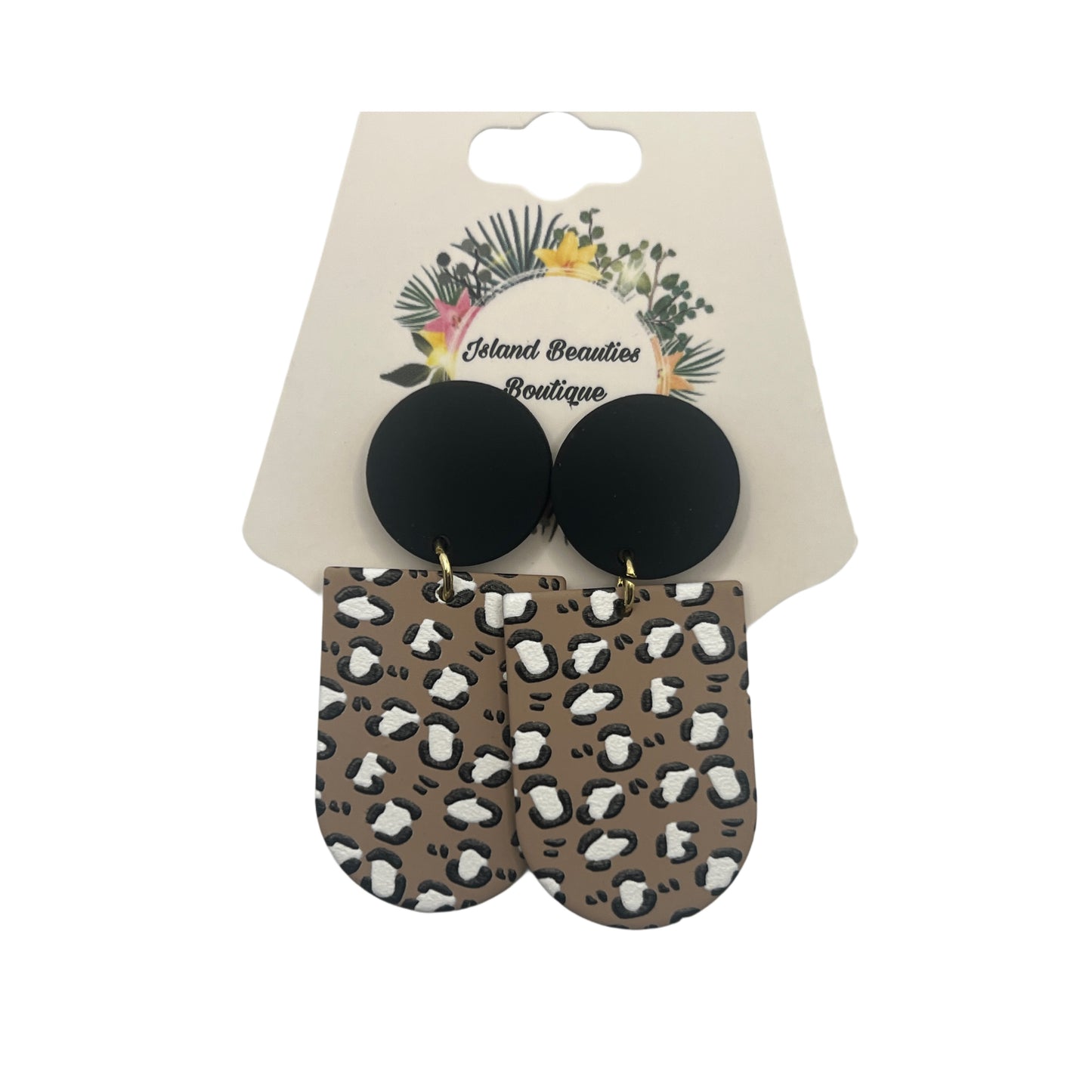 Black Studded Leopard Brown Earrings