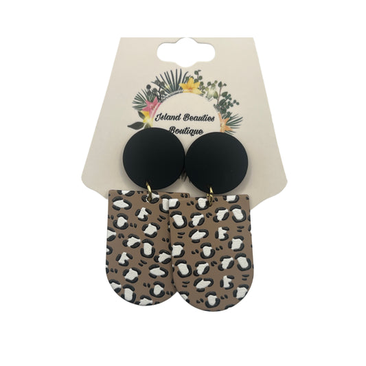 Black Studded Leopard Brown Earrings
